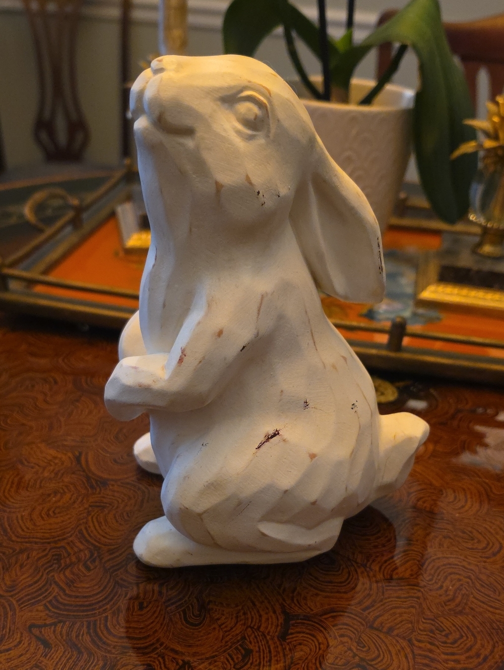 White Ceramic Bunny Sculpture - Home Art